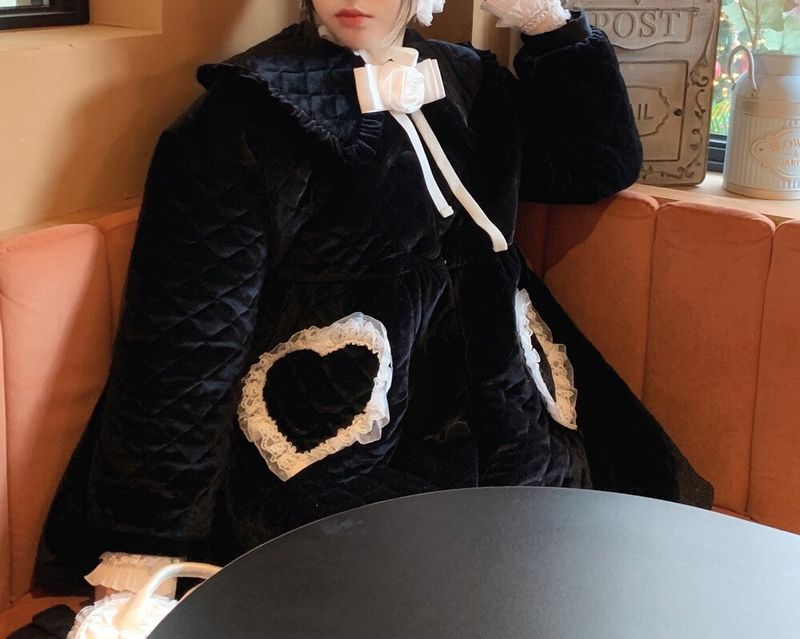 Lovable Velvet Quilted Padded Coat ( Black )