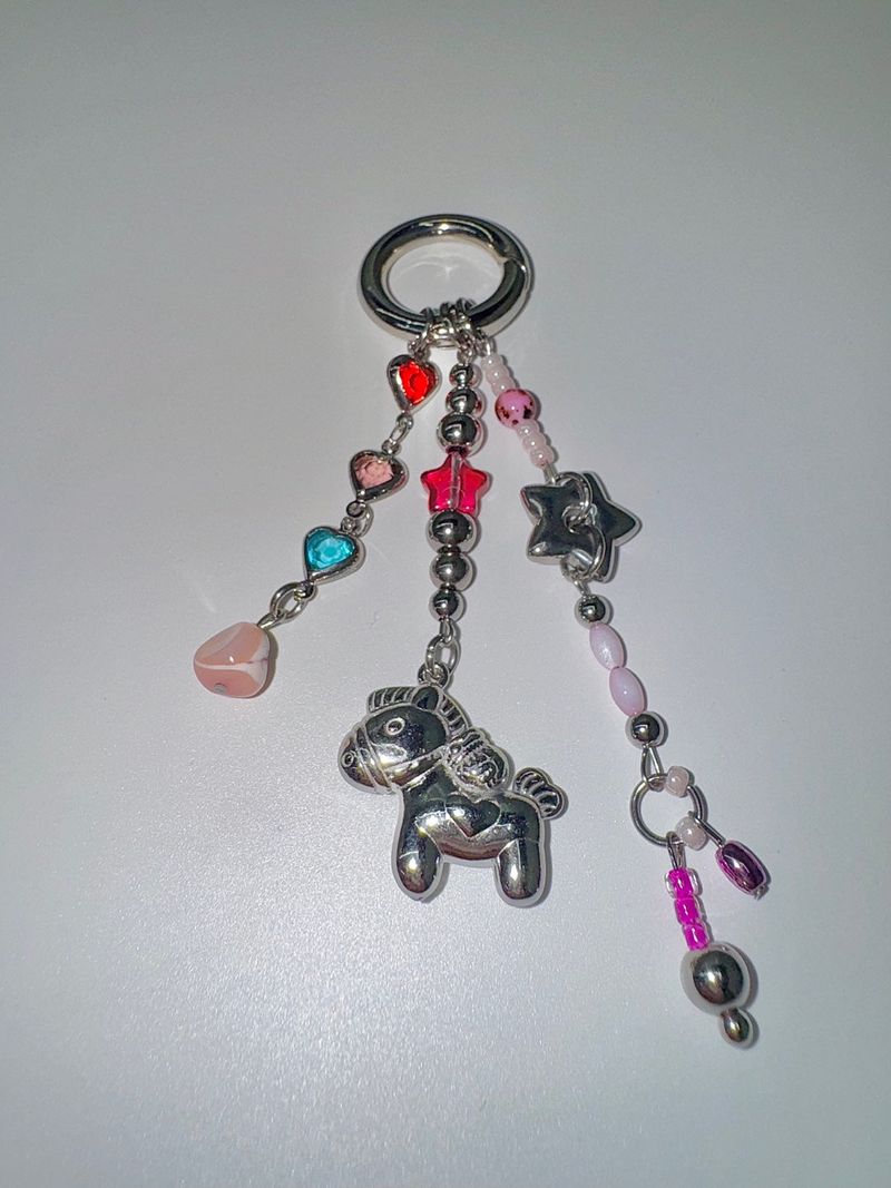 Punk pink horse keychain