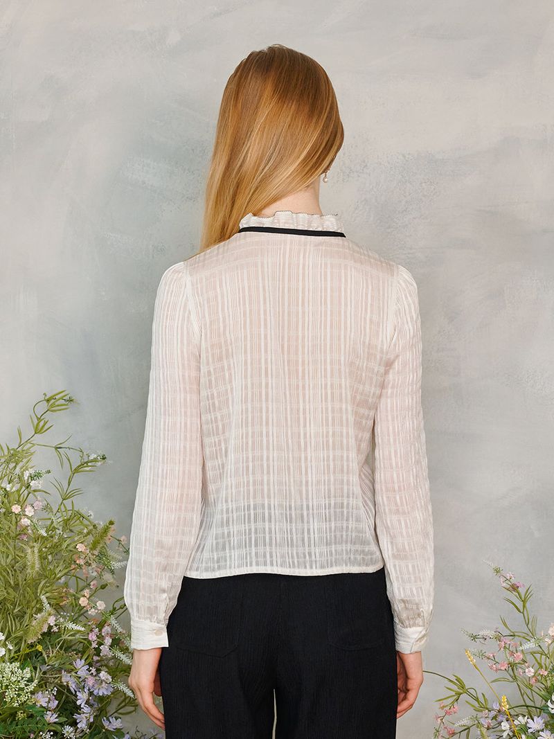 Frill Shirring Ribbon Blouse
