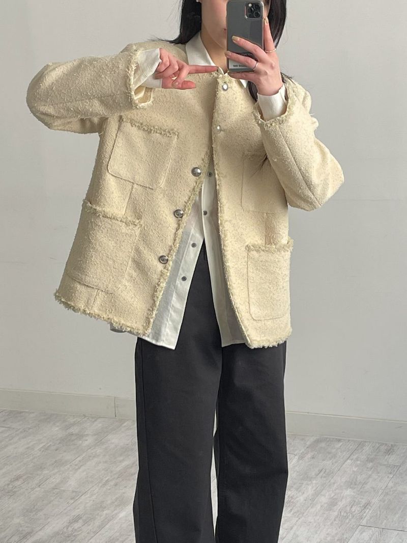 Pocket Fringe Half Tweed Jacket