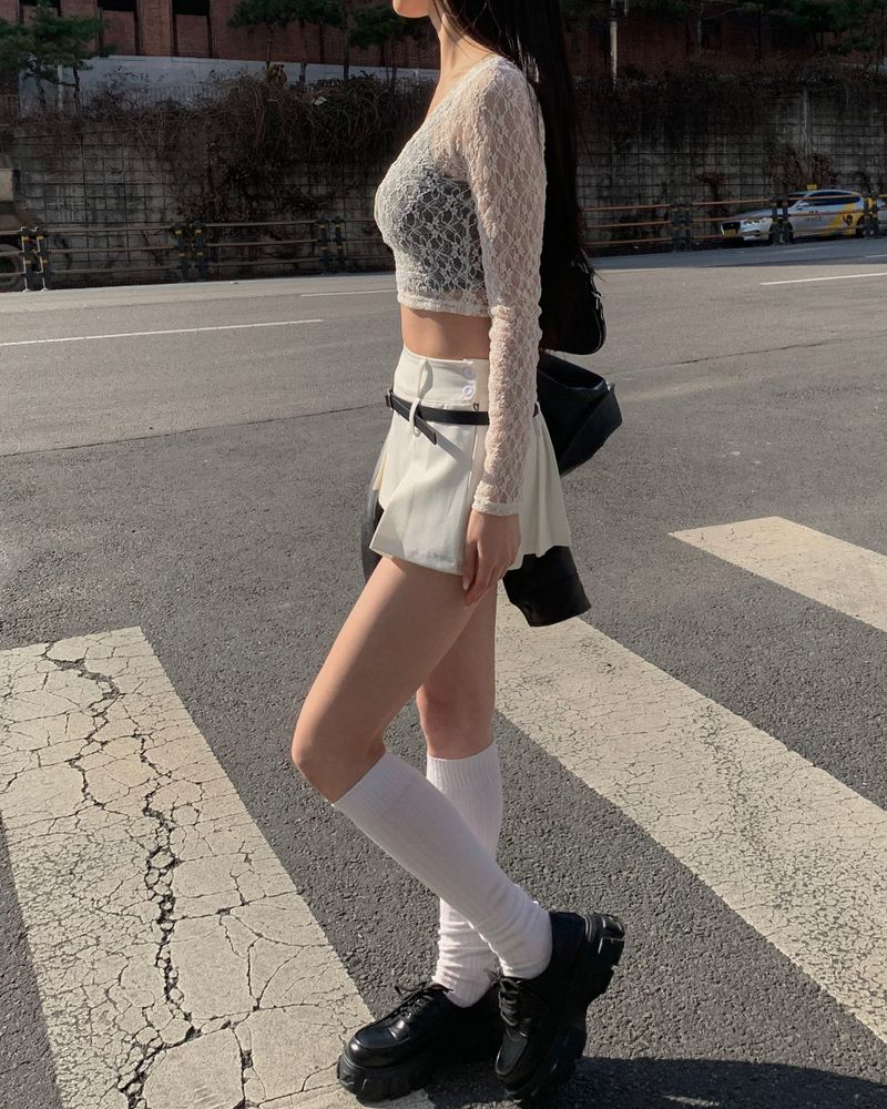 ベルトプリーツスカートパンツ