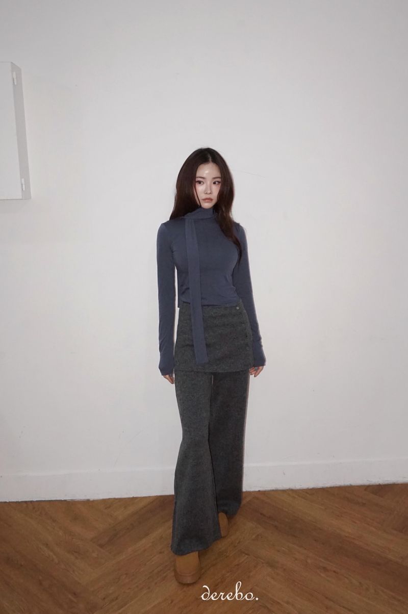Layered skirt long knit pants