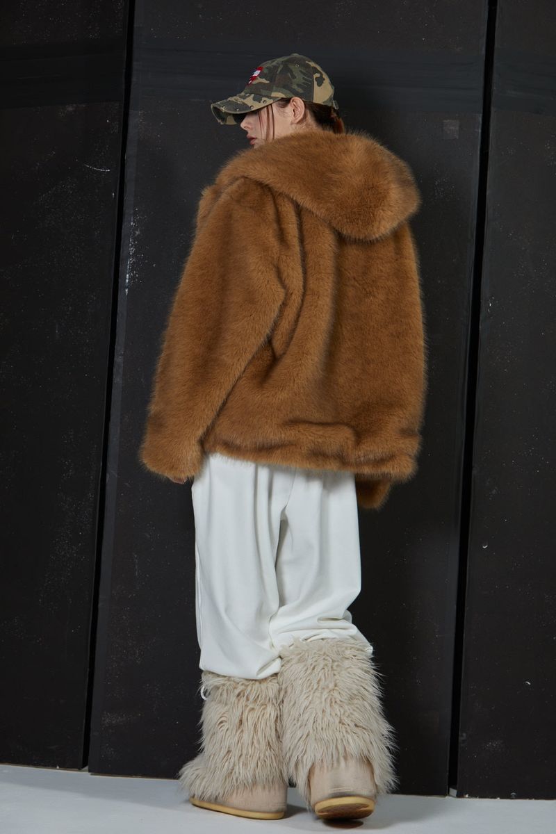 TWO TONE FUR JACKET -BROWN