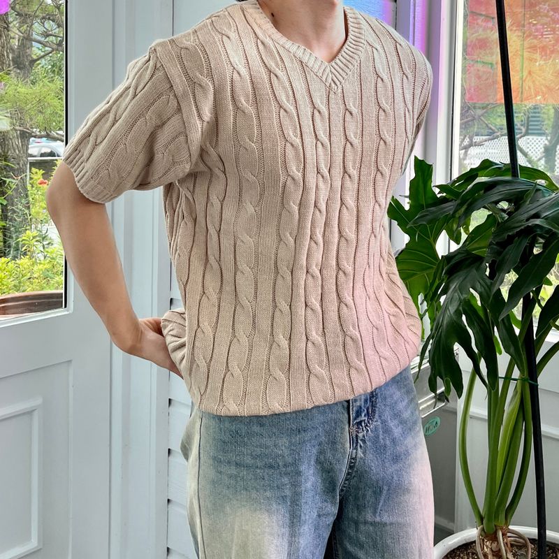 Mensfloor（メンズフロア）の「Cable v-neck short-sleeve knitwear（Tops）」