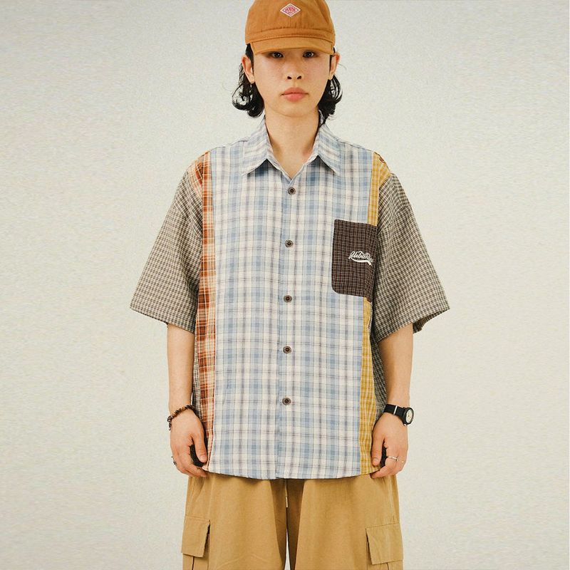 SEMIKAJI(セミカジ)の「HD Vintage Check Patch Half Shirts(Tops)」