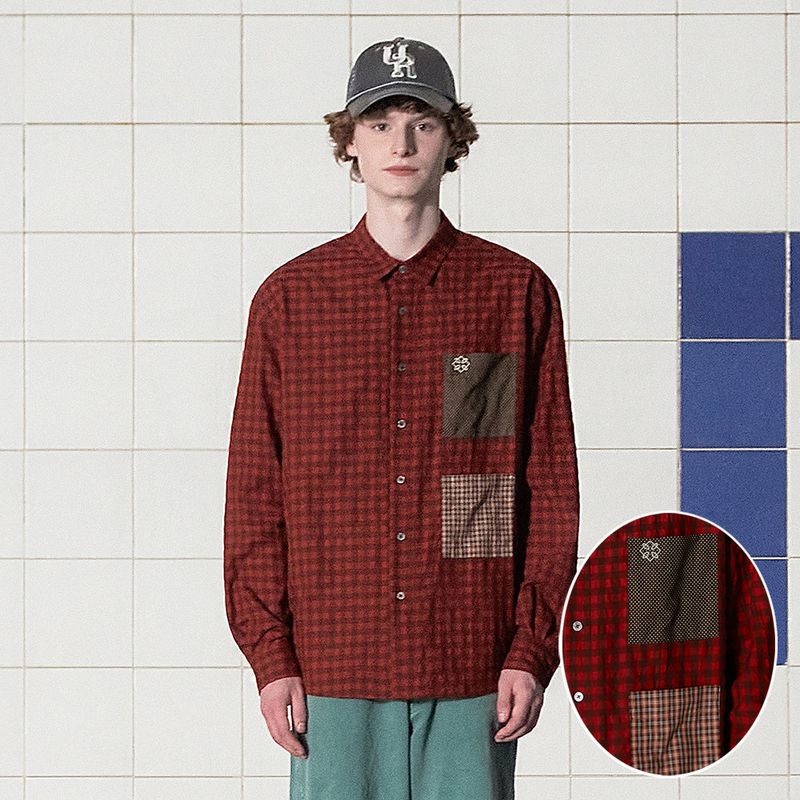 UNALLOYED（アナロイド）の「POCKET GINGHAM CHECK SHIRT / RED（Tops）」