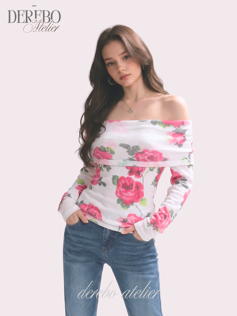 dereborujo（ドレボルゾー）の「Pink rose off-shoulder long-sleeve top（Tops）」