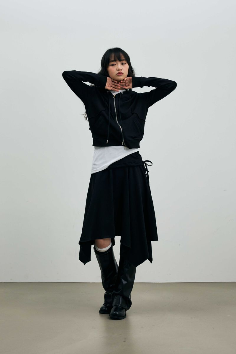  SILENT MIRAGE CROP HOOD ZIP-UP / BLACK