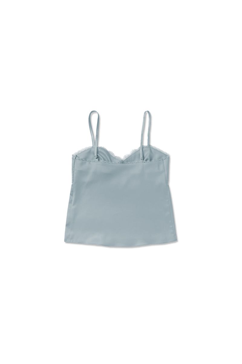 Satin lace top_skyblue