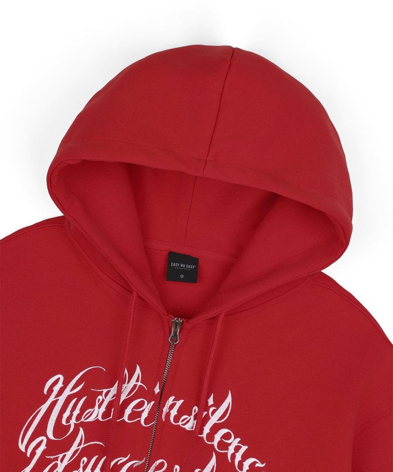 Front Lettering Hooded Zip-Up - Red