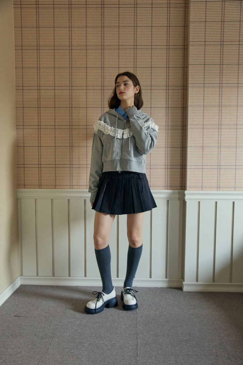 FRILL HOODED ZIP UP (2 COLORS)
