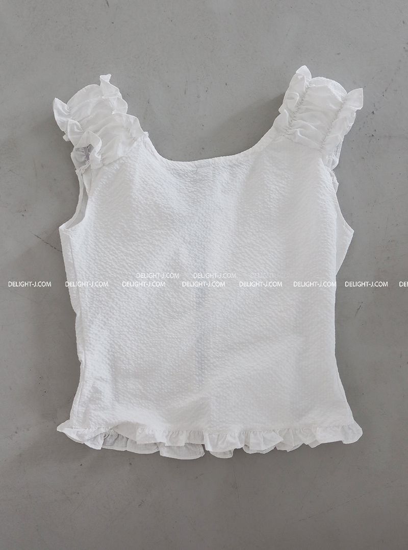 Star Patch Shirring Zip-Up Blouse
