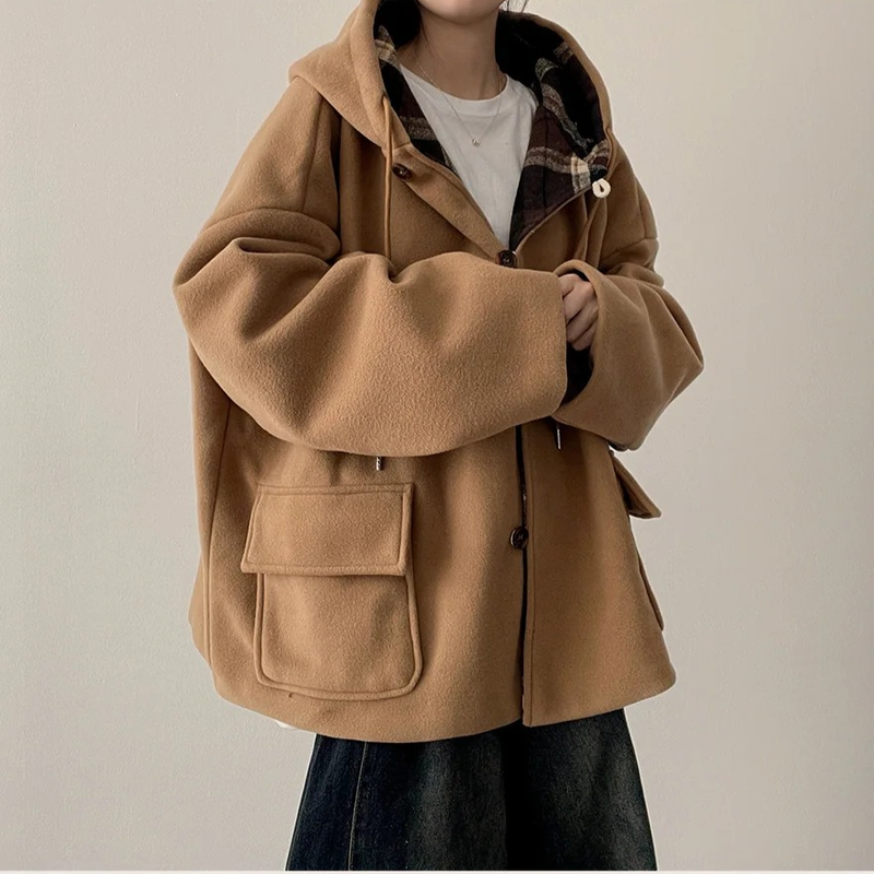 Heel double wool royal boxy pocket hooded coat 