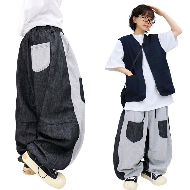 Wide Pocket Contrast Balloon Pants