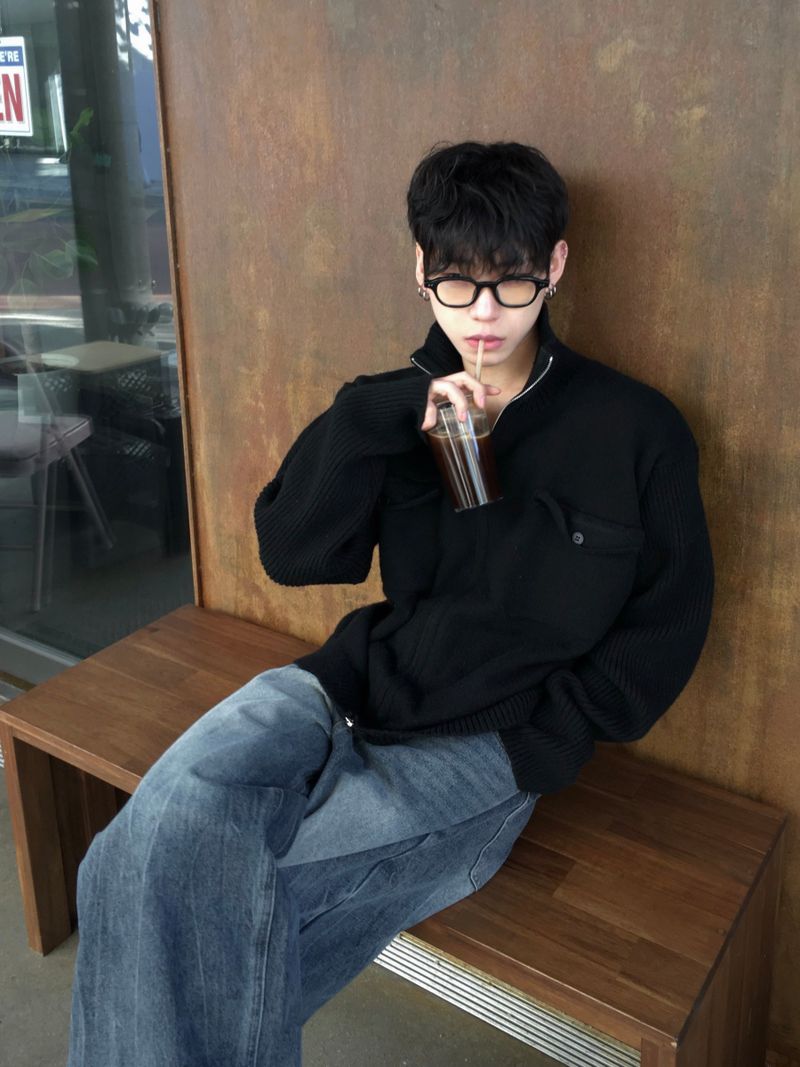 By One Flap High Neck Knit Zip-Up 2C