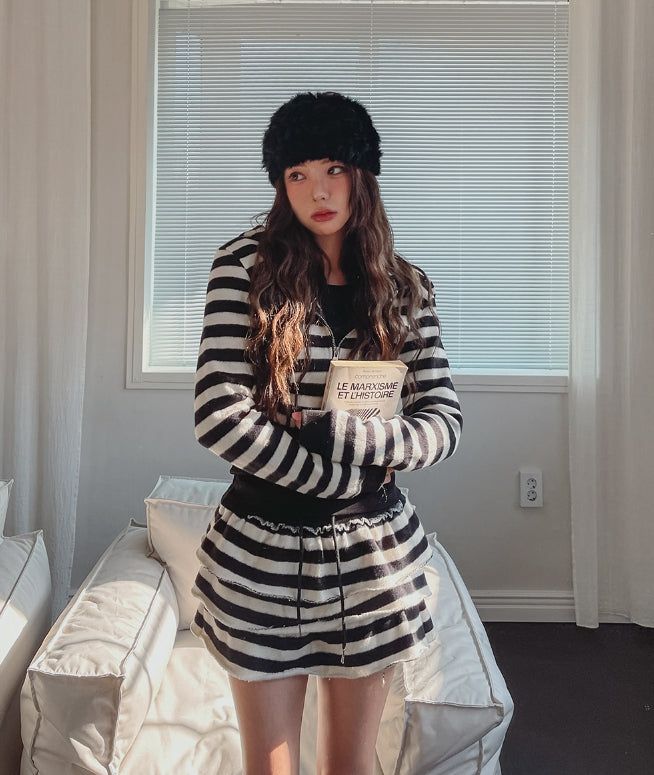 Pierre Stripe Set-up Two-Way Hood Zip-Up