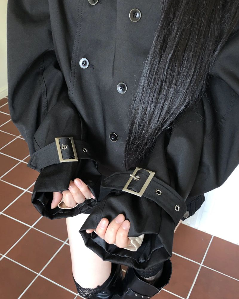 Yanin High Neck Button Short Trench Coat