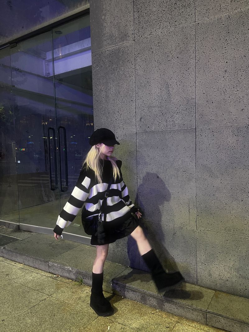 Off-shoulder Oversized Fit Stripe Knitwear