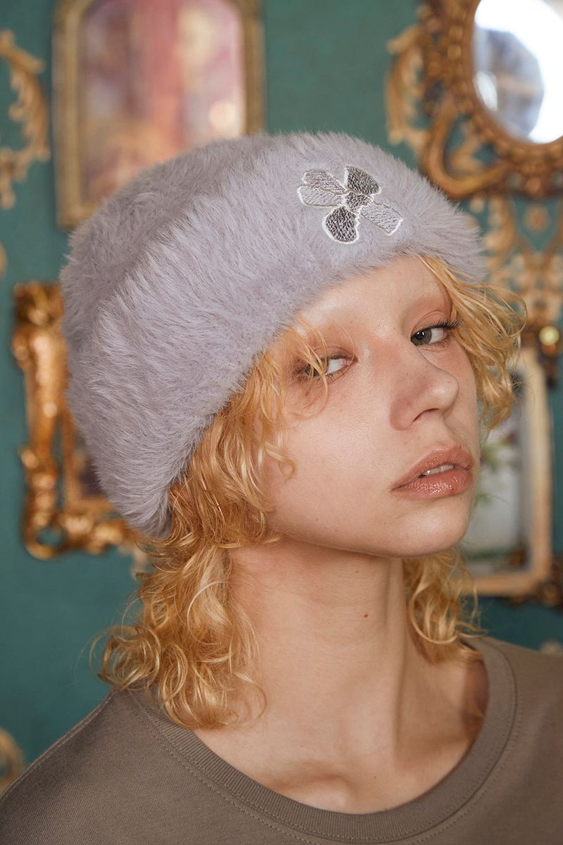 FLOWER FUR BEANIE / GREY