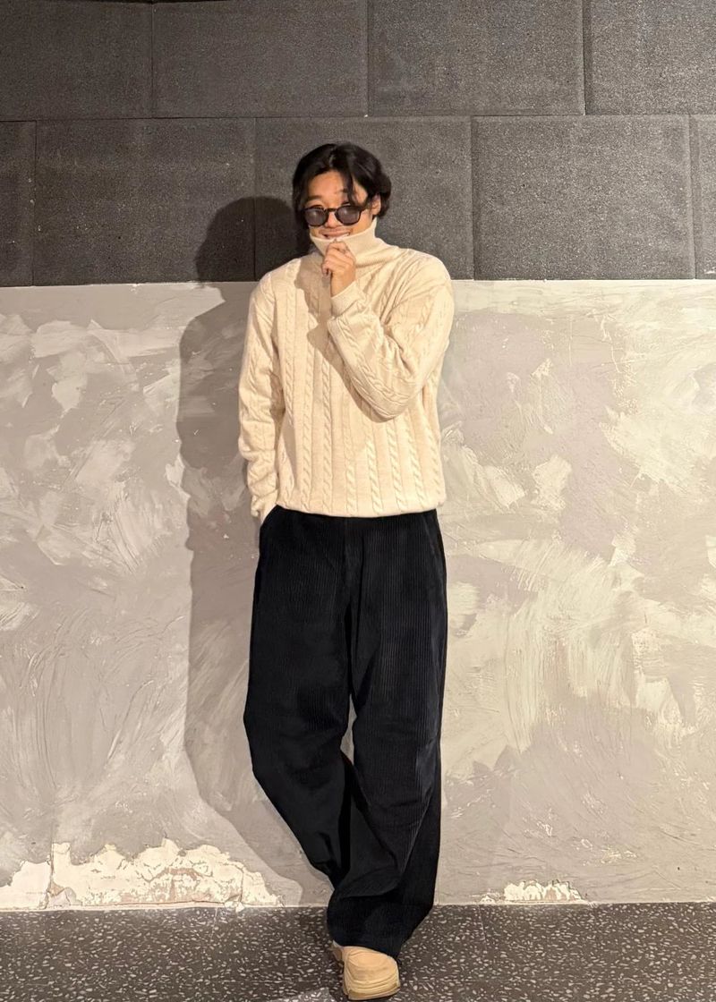 High-Neck Cable Half-Zip Up Knit 6COLOR