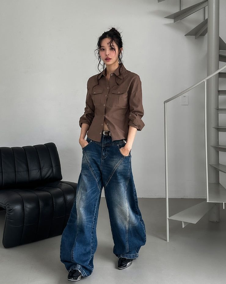 Tiv Curved Cut Balloon Denim Pants