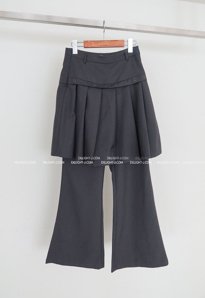 パンチングプリーツミディスカート レイヤードスラックス
