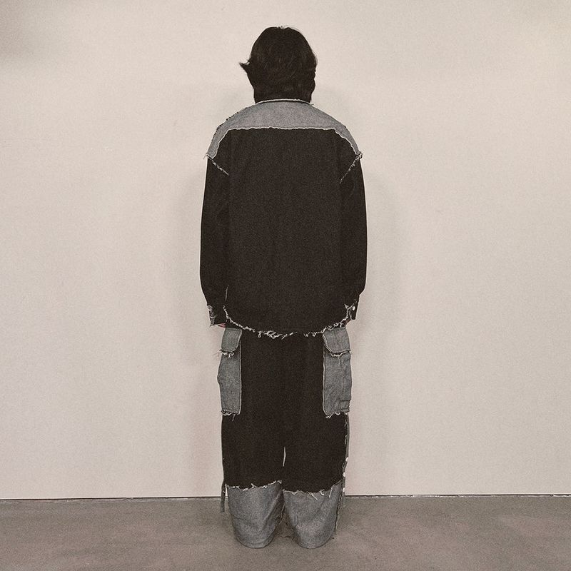 grunge roll-up denim pants_black
