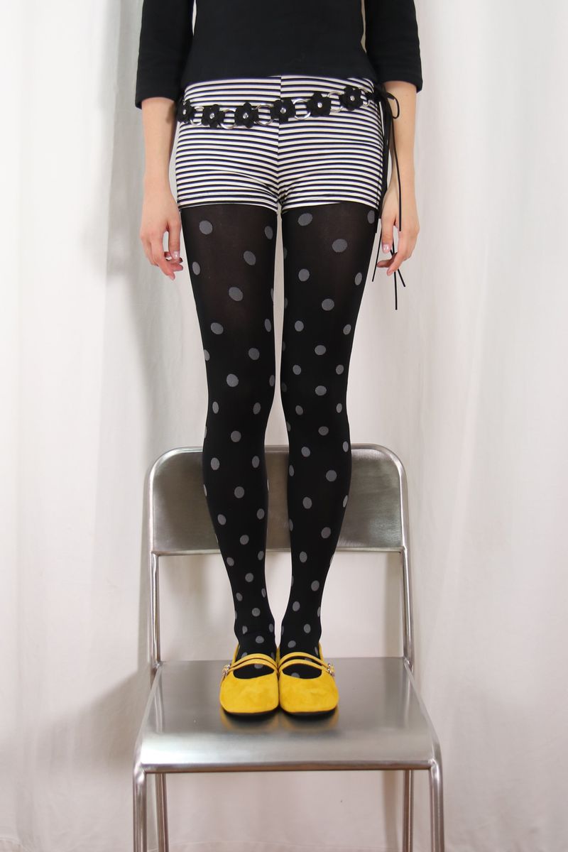 black & gray pop dot tights