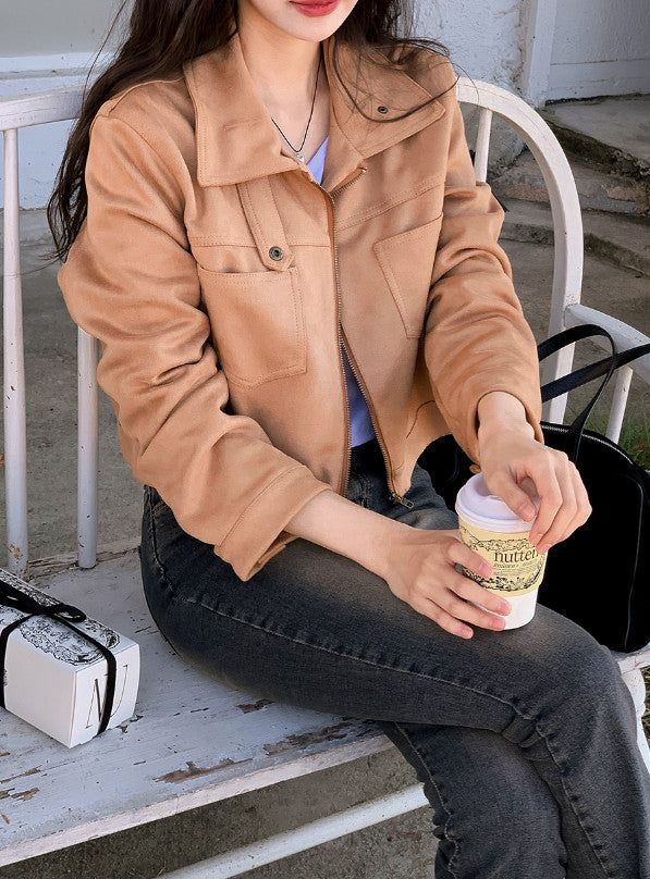 #Autumn Suede Collar Crop Jacket (4color)