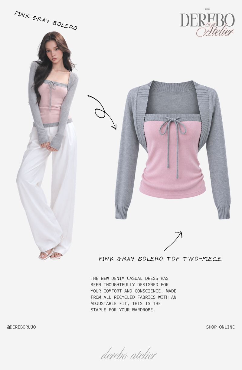 Pink gray bolero top two-piece