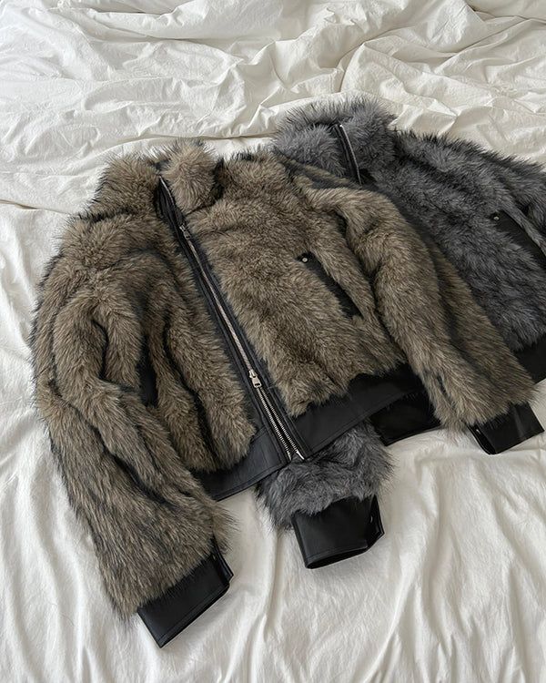 Nupe Two-Tone Fur 2way Zip-Up Jumper