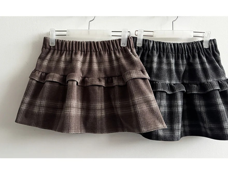 Elt 2-Layer Check Flared Banding Miniskirt