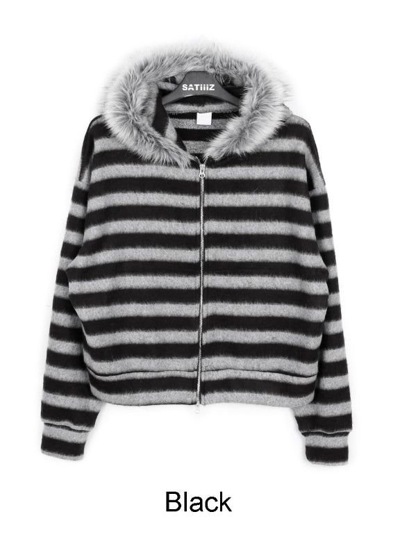 Ready Fur Crop Knit Hood Zip-Up