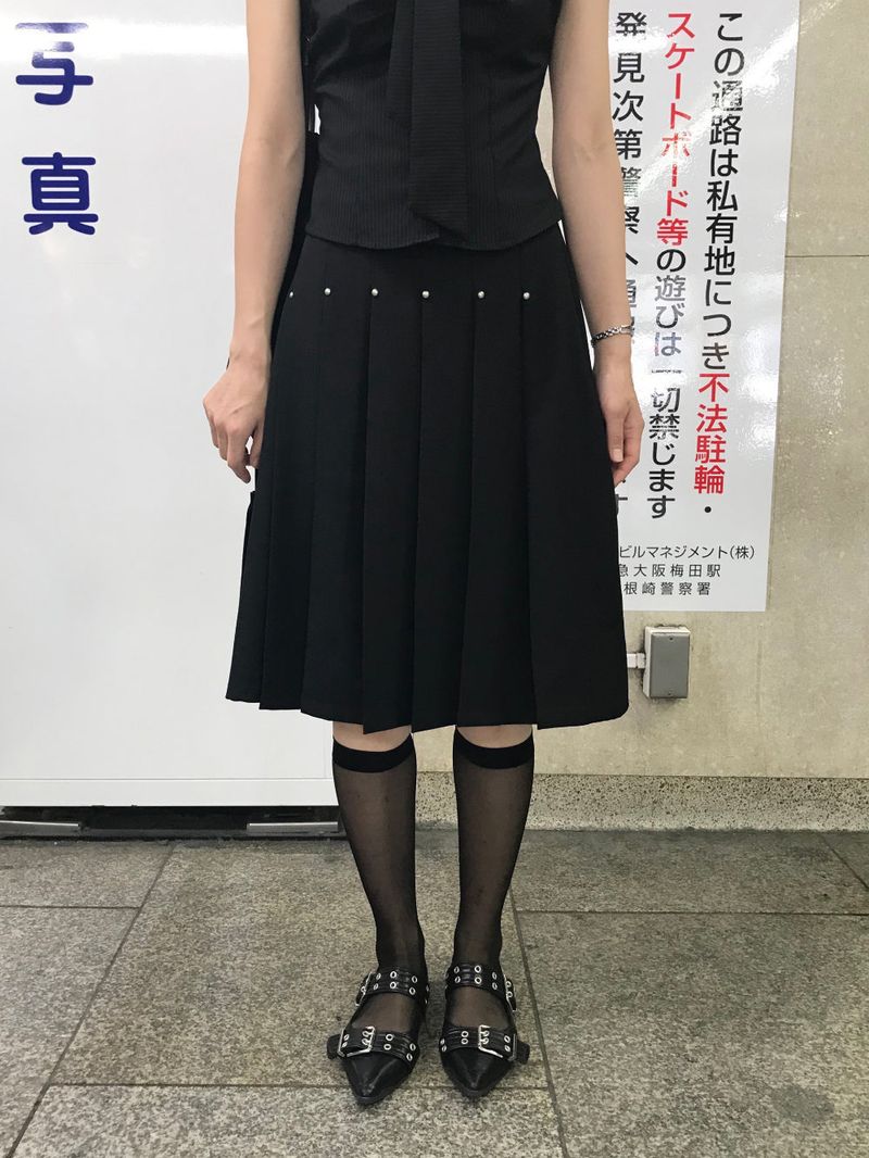 Monday Office Ball Stud Pleated Midi Skirt
