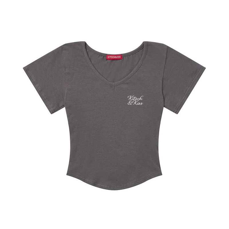 SCRIPT LOGO CROP V-NECK T-SHIRT (SCVKNK-104)