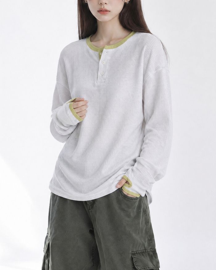 KIXI（キッシー）の「(UNISEX) ヘンリーネック ワッフル ウォーマー ティー（トップス）」
