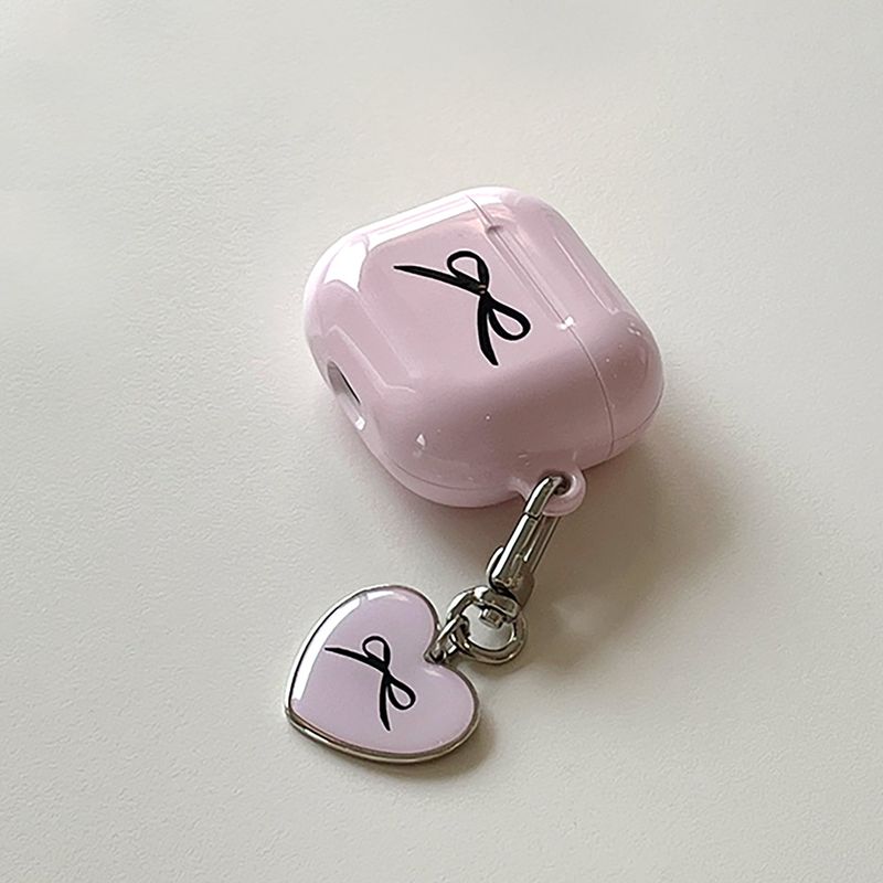 Ribbon heart epoxy keyring (pink)