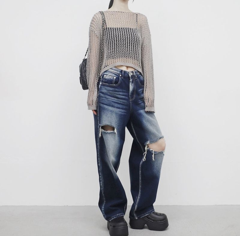a see-through cropped knitwear