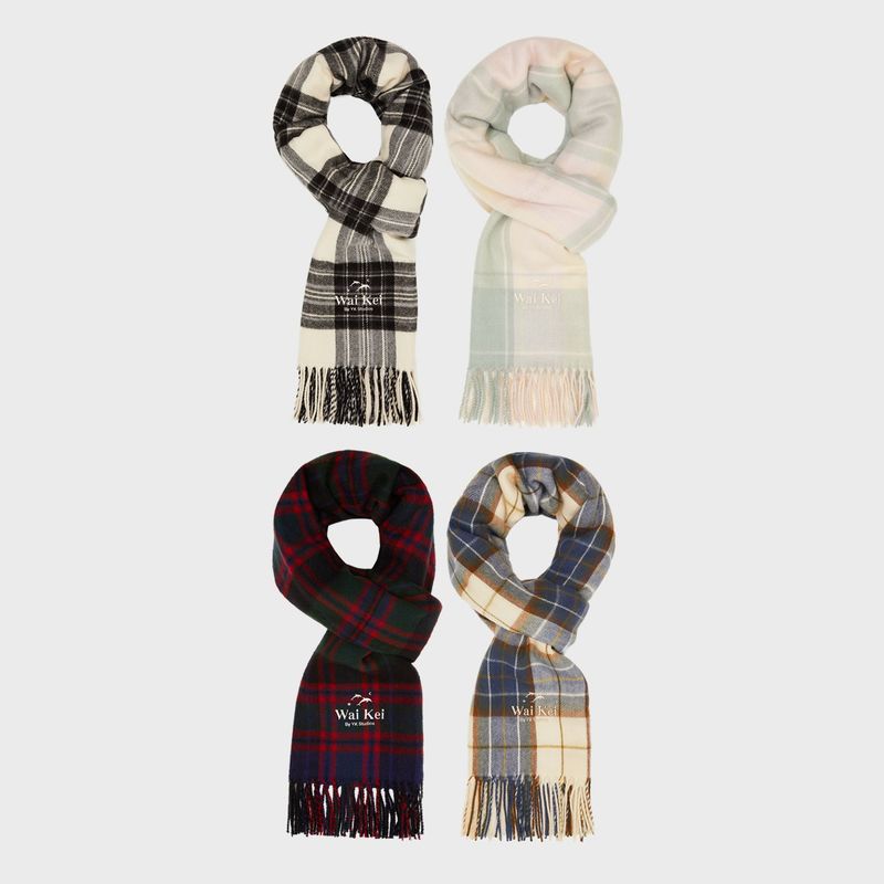 Logo embroidery check muffler