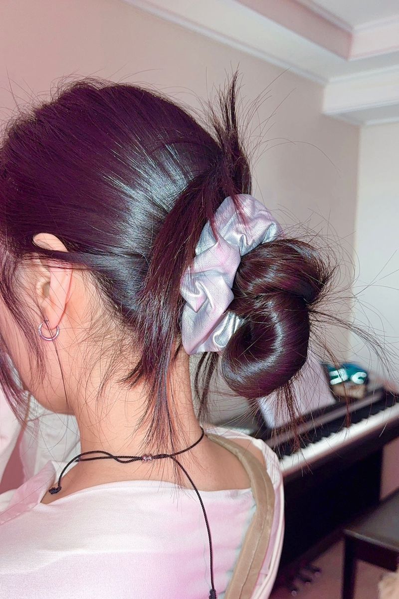 Silver leather scrunchy