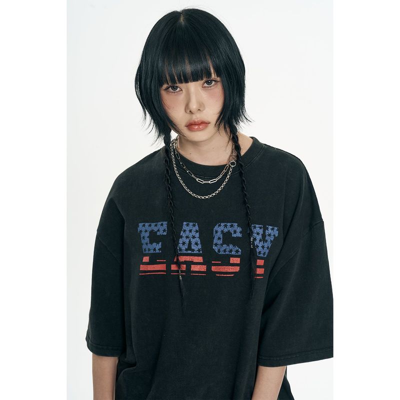 Washed Crack Star Short Sleeve - Black