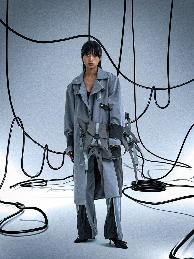 Ghost In The Shell Zip Pleat Pants (Grey & Dark Grey)