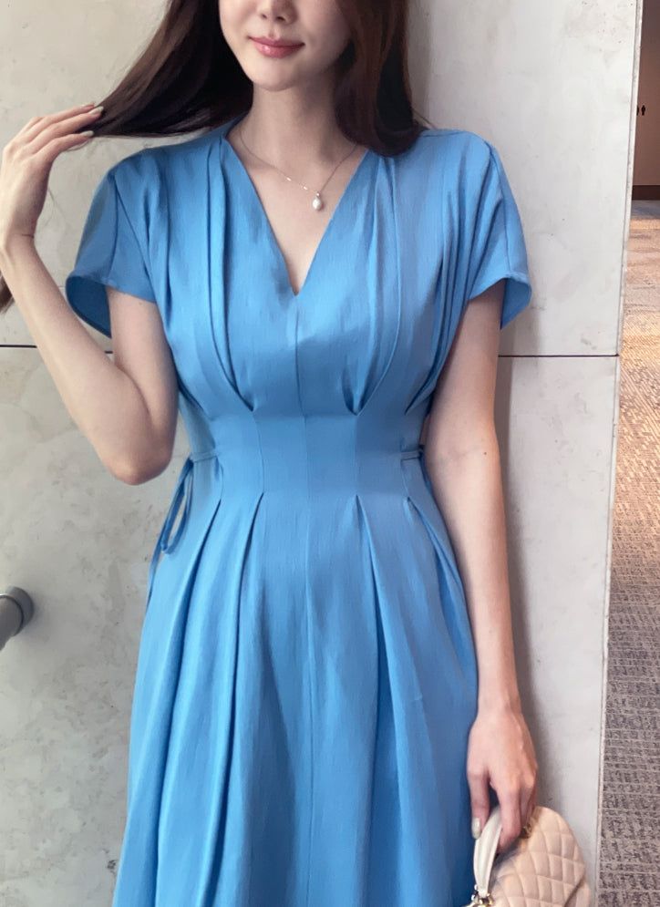 Javet V-Neck Pintuck Flare Long One Piece