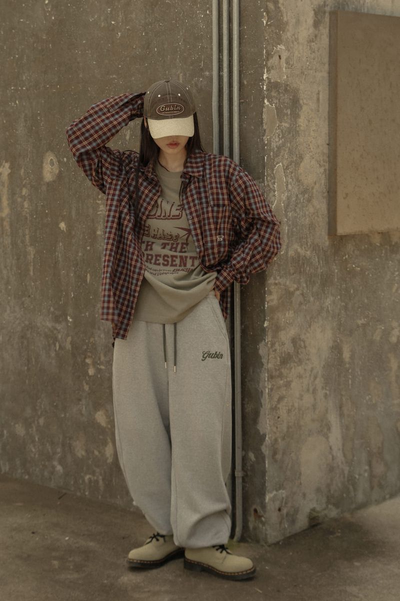 Logo Point Check Shirt - Burgundy