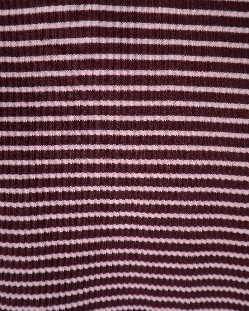 ストライプボタンTシャツ_ワイン