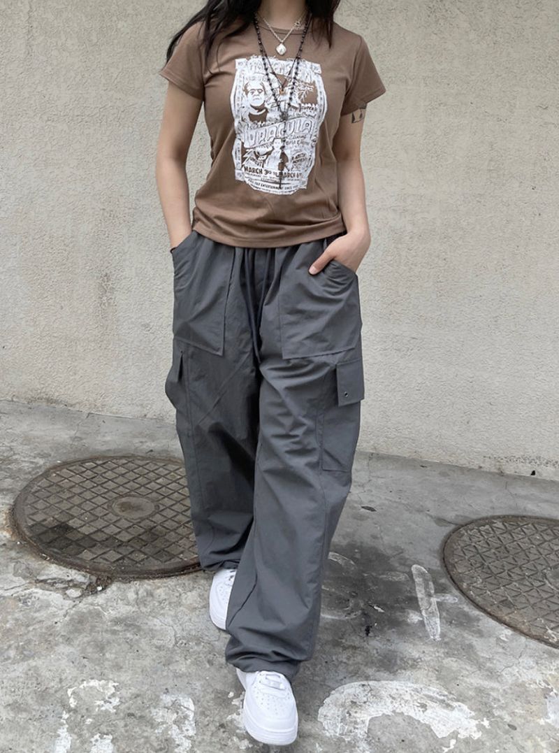 nylon banding cargo wide pants