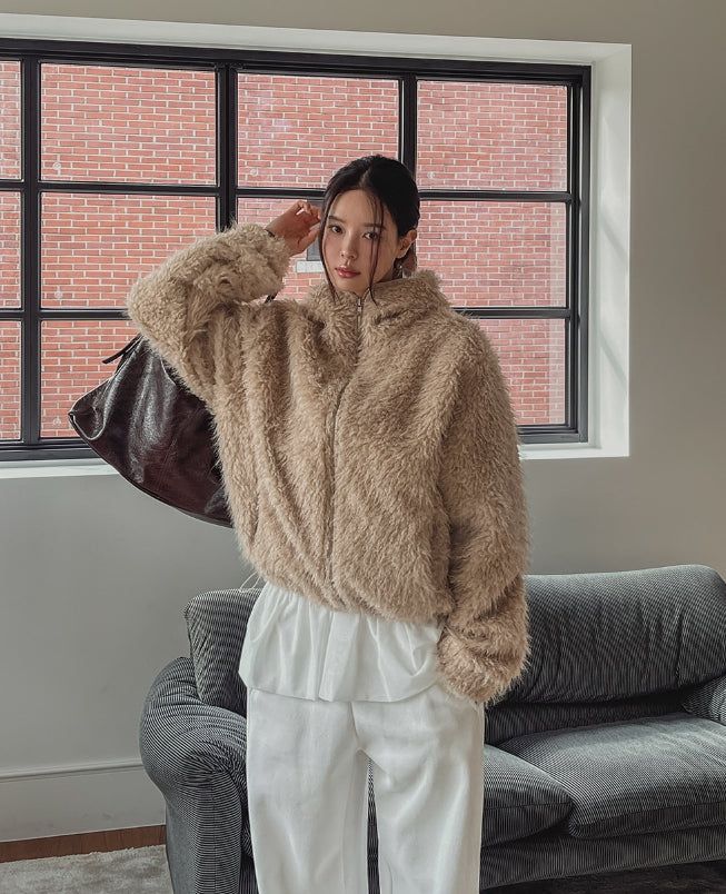 Lolo High Neck Fur Hooded Jumper