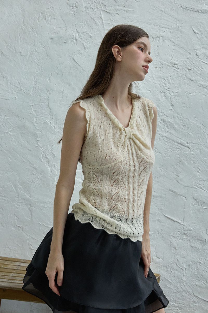 WITHOUTSUMMER(ウィズアウトサマー)の「Ribbon sleeveless knit_cream(Tops)」