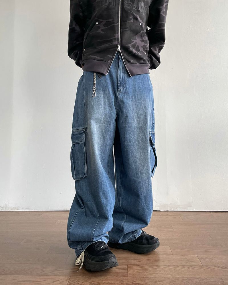 Stack cargo denim pants