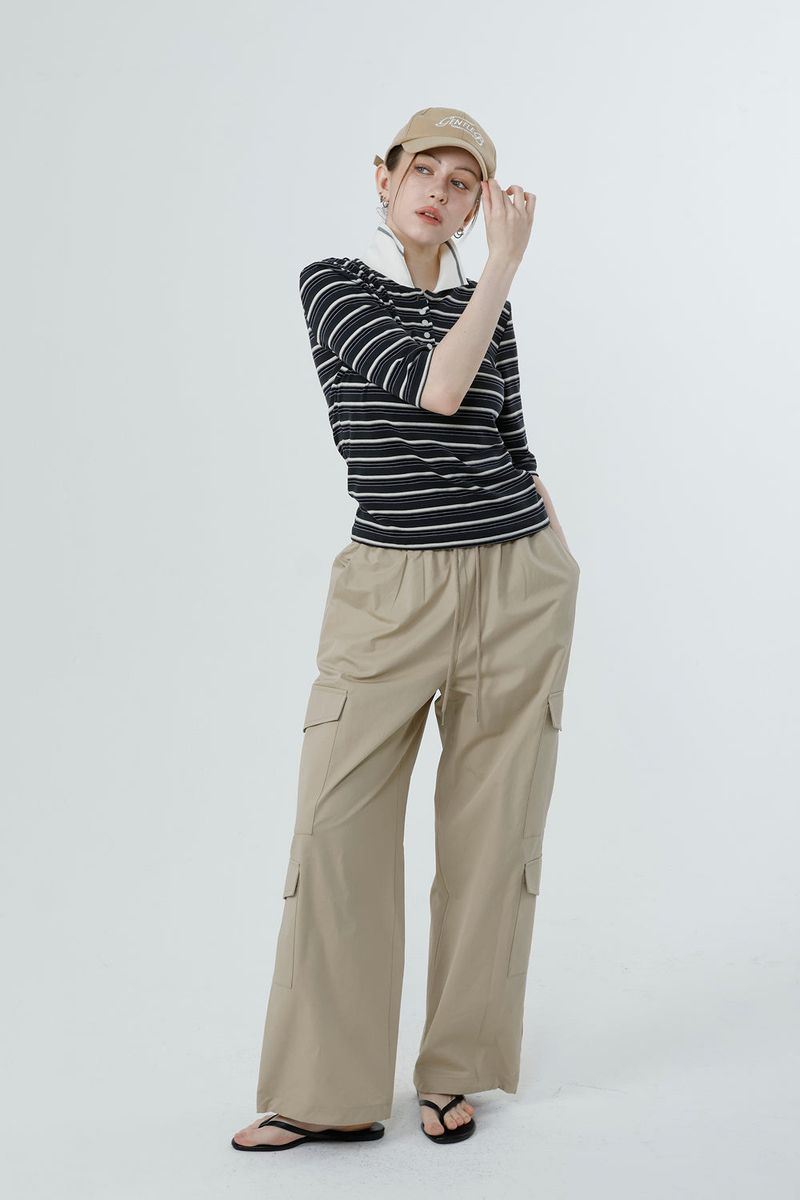 MULTI STRIPE TENCEL T-SHIRT_CHARCOAL